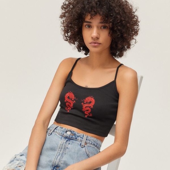Urban Outfitters Tops - Urban Outfitters Embroidered Dragon Cropped Tank